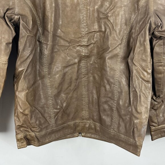 Point Zero Faux Leather Bomber Jacket Size S Brown Long Sleeve Band Collar Zip - Picture 9 of 9